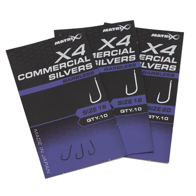 Matrix X4 Commercial Silvers Barbless Spade End Hooks